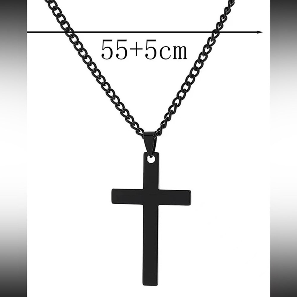 Men Black Cross Charm Necklace Jewelry Gift - Picture 3 of 4